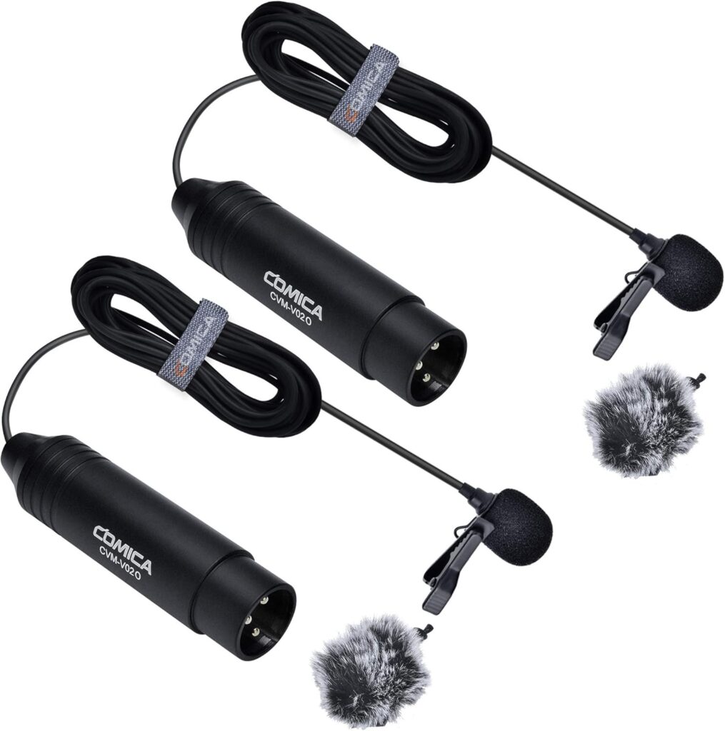 COMICA XLR Microphone CVM-V02O 2 Pack 14.76 fts Phantom Power Omni-Directional Lavalier Lapel Microphone